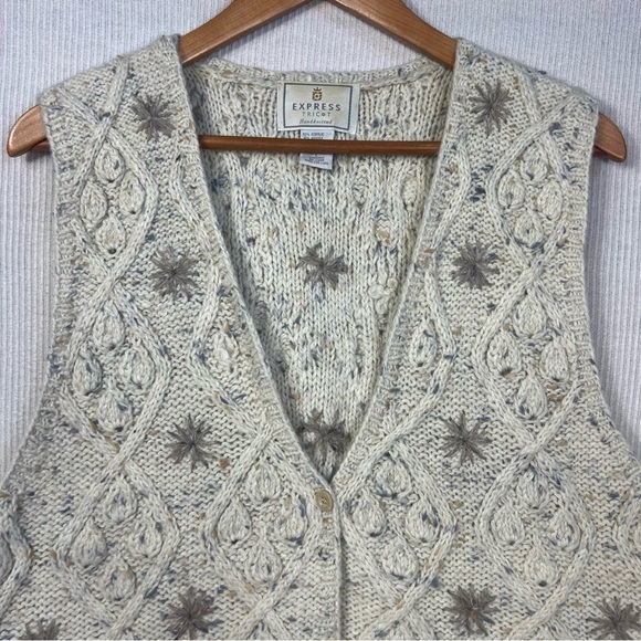 Vintage Express Tricot Handknit Sweater Vest Cream Angora Wool Blend Size Large - Picture 3 of 10